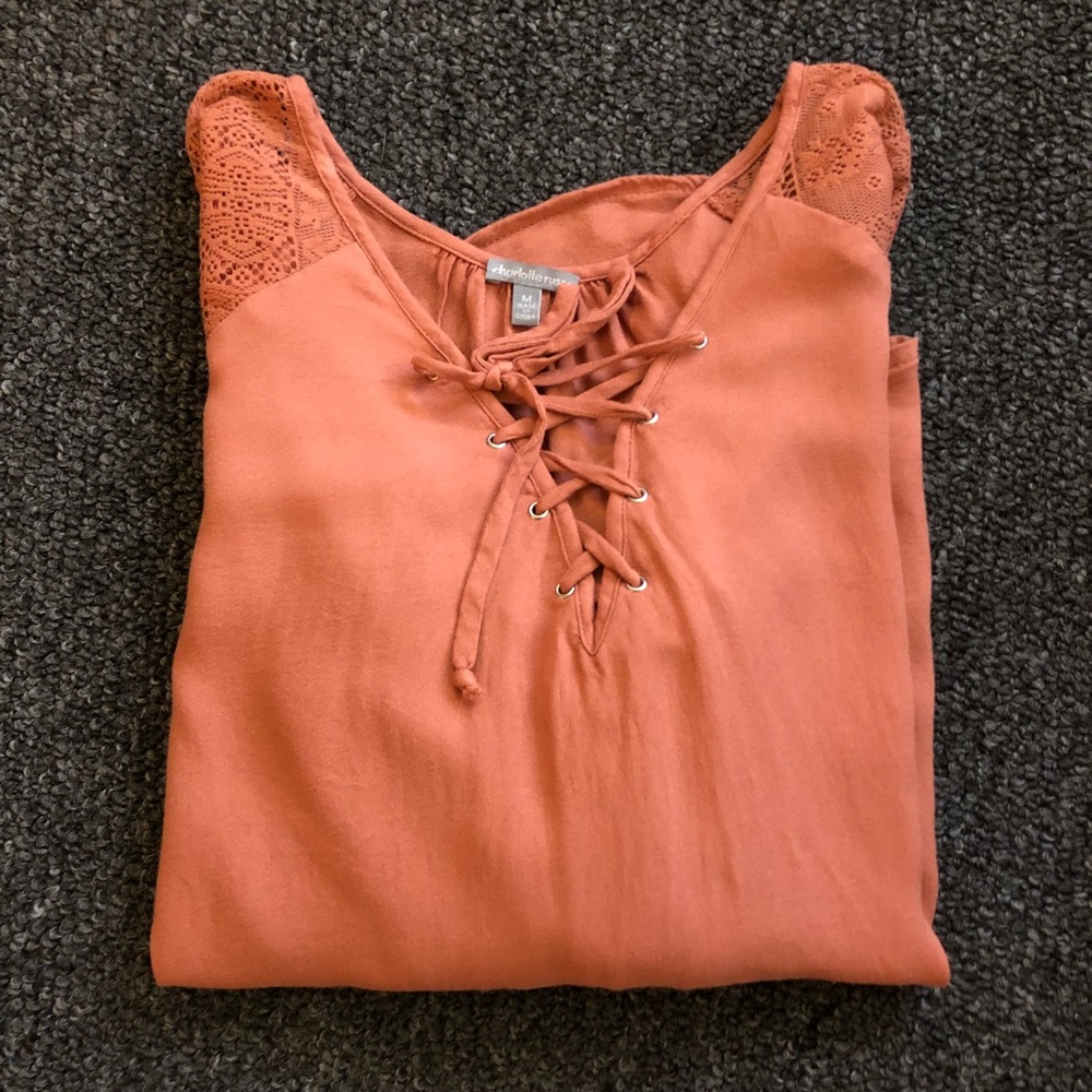 Salmon Colored Lightweight 3/4 Sleeve Top - Picture 6 of 7